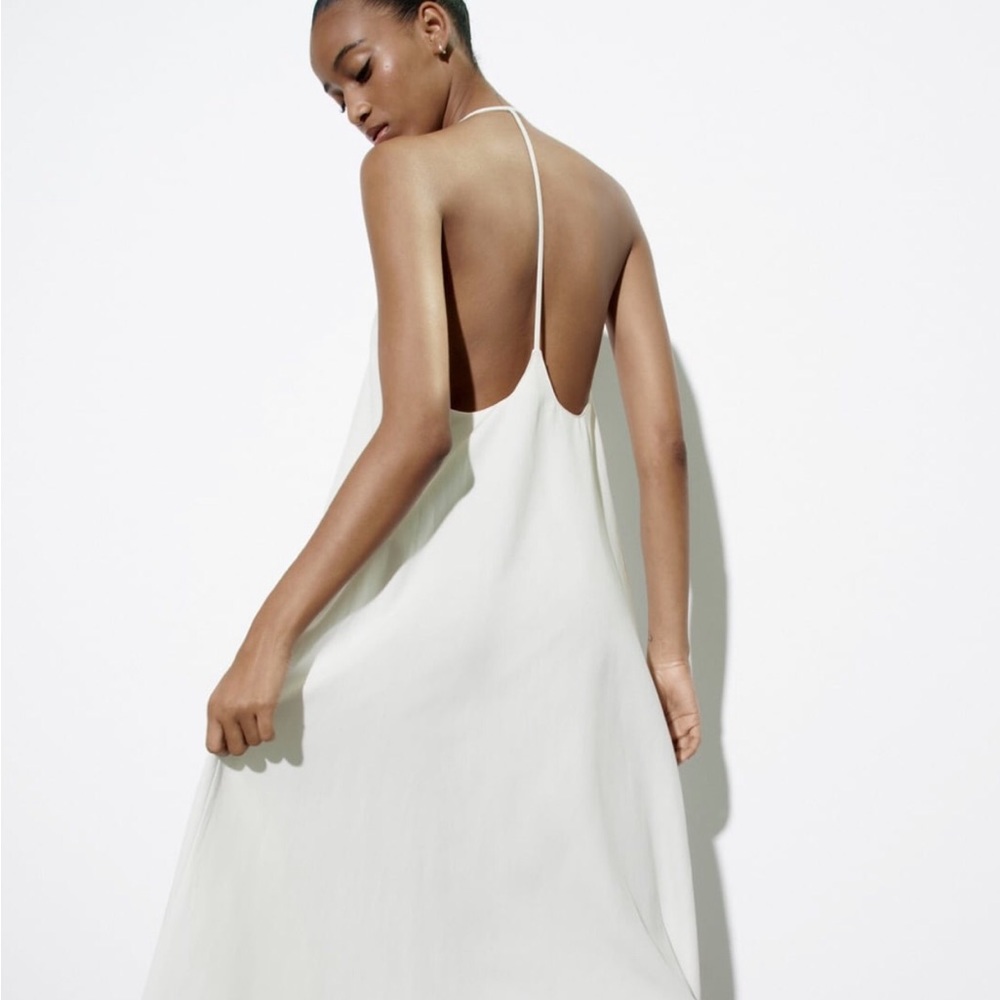 Zara Ivory White Maxi Slip Dress with Thin Straps